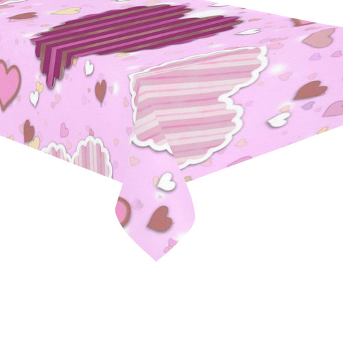 Pink Patchwork Hearts Cotton Linen Tablecloth 60"x 104"