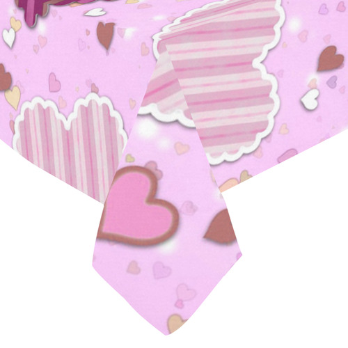 Pink Patchwork Hearts Cotton Linen Tablecloth 60"x 84"