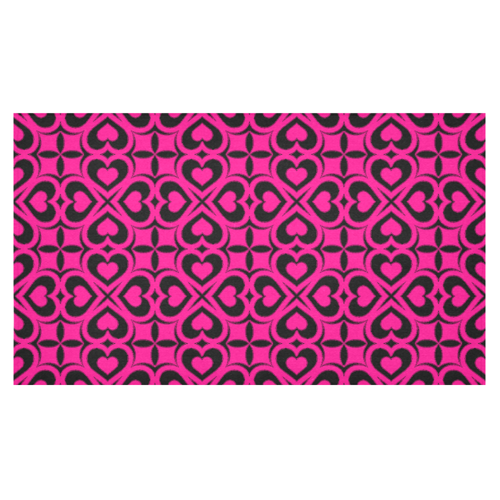 Pink Black Heart Lattice Cotton Linen Tablecloth 60"x 104"