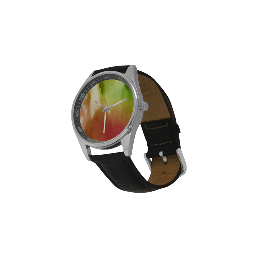 Abstract Watercolor C  by FeelGood Men's Casual Leather Strap Watch(Model 211)