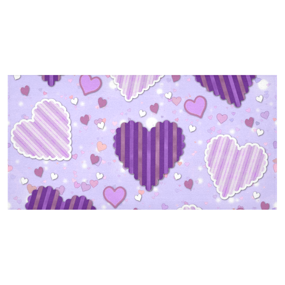 Purple Patchwork Hearts Cotton Linen Tablecloth 60"x120"