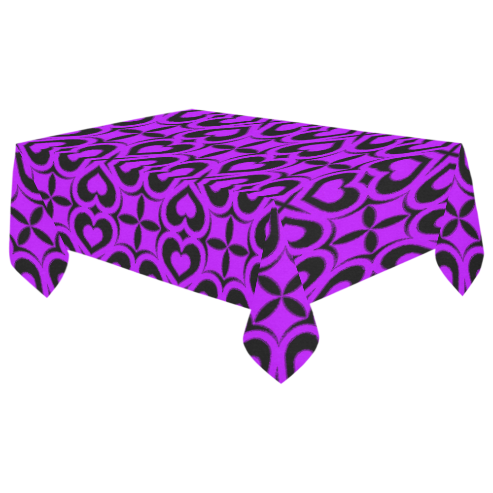 Purple Black Heart Lattice Cotton Linen Tablecloth 60"x 104"