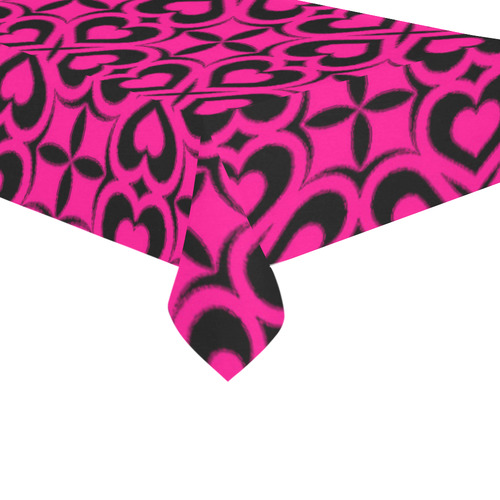 Pink Black Heart Lattice Cotton Linen Tablecloth 60"x120"