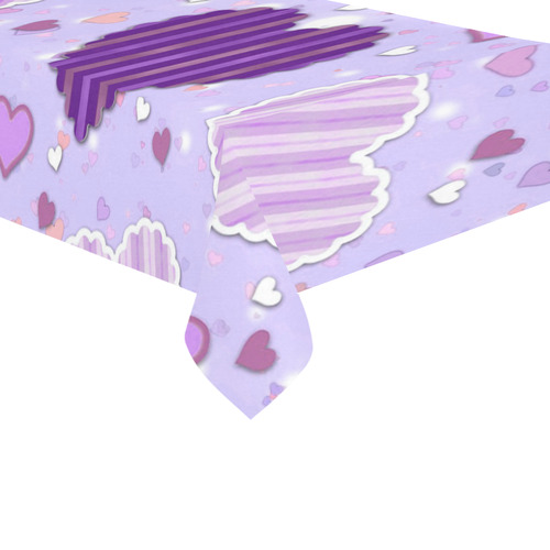 Purple Patchwork Hearts Cotton Linen Tablecloth 60"x 104"