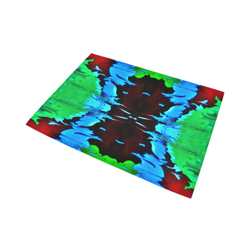 Abstract Green Brown, Blue Red Marbling Area Rug7'x5'