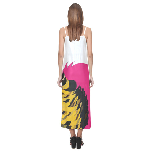 Pink Pattern by Artdream V-Neck Open Fork Long Dress(Model D18)