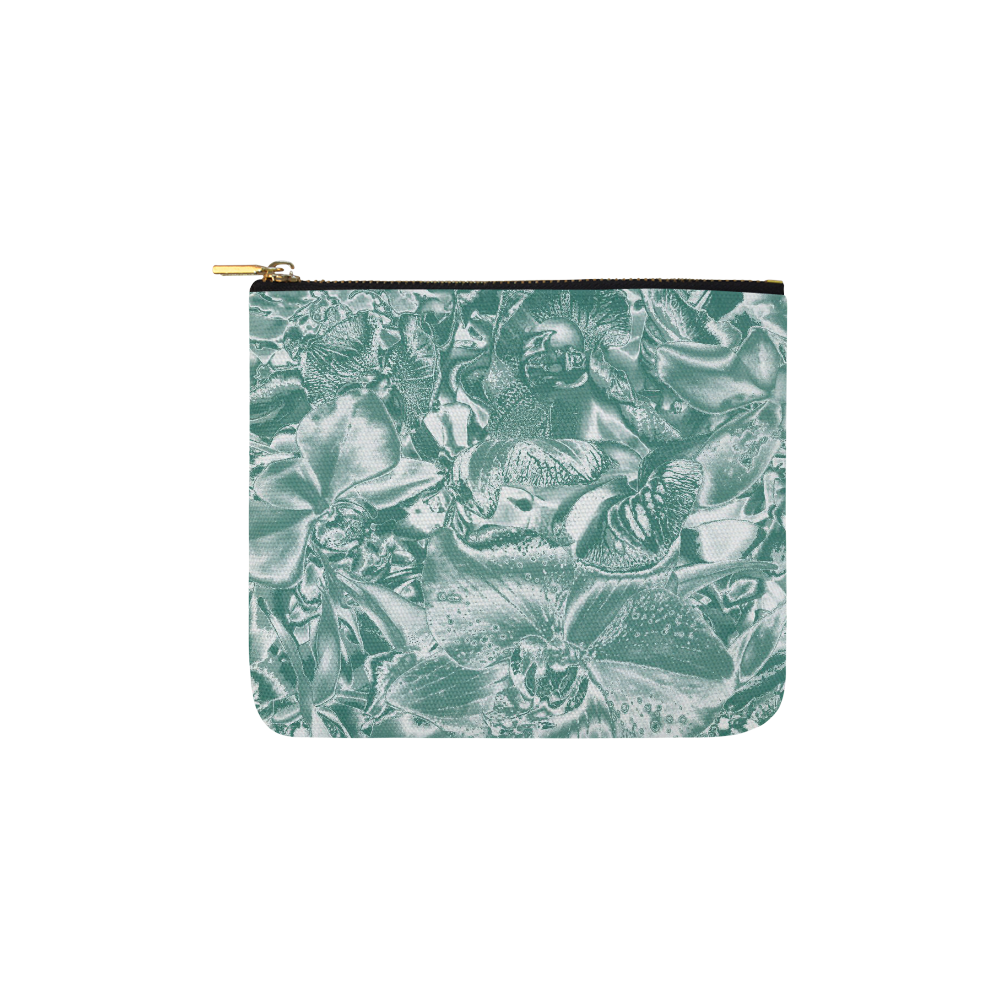 Shimmering floral damask, teal Carry-All Pouch 6''x5''