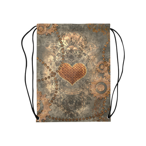 Steampuink, rusty heart with clocks and gears Medium Drawstring Bag Model 1604 (Twin Sides) 13.8"(W) * 18.1"(H)