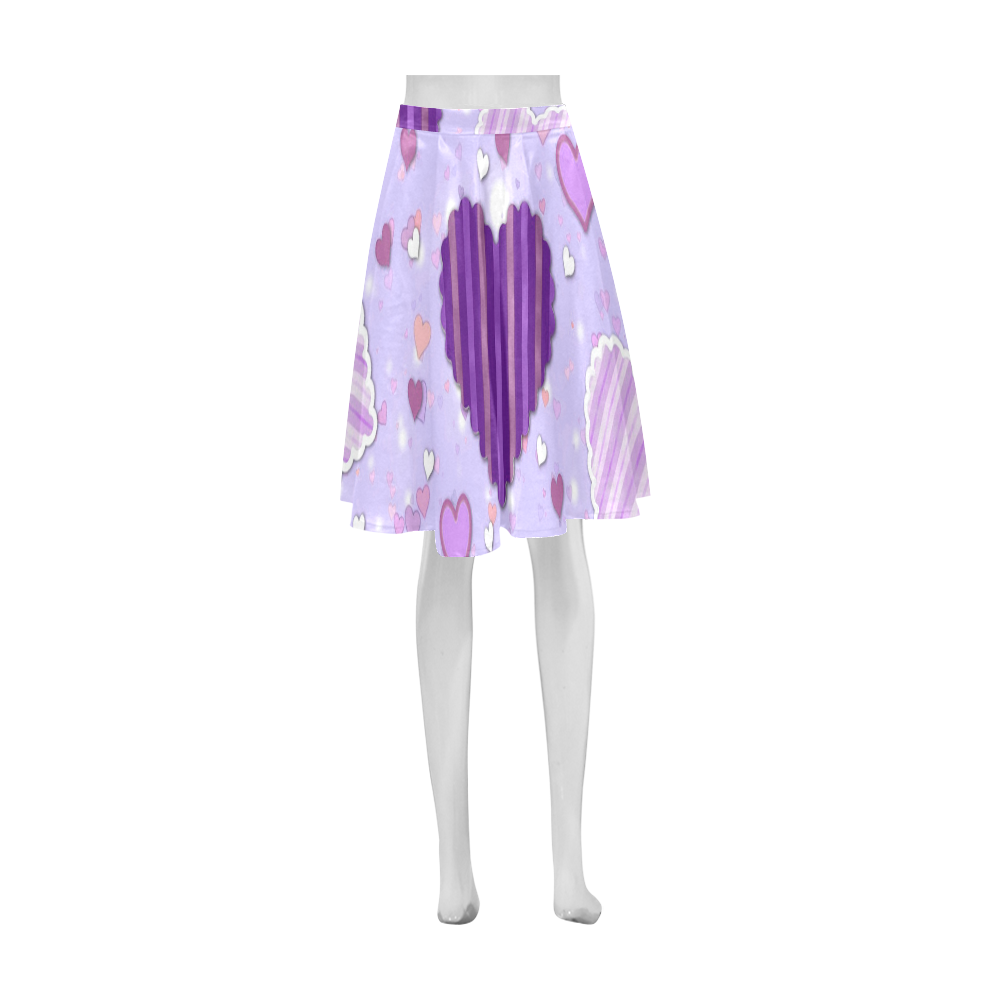 Purple Patchwork Hearts Athena Women's Short Skirt (Model D15)