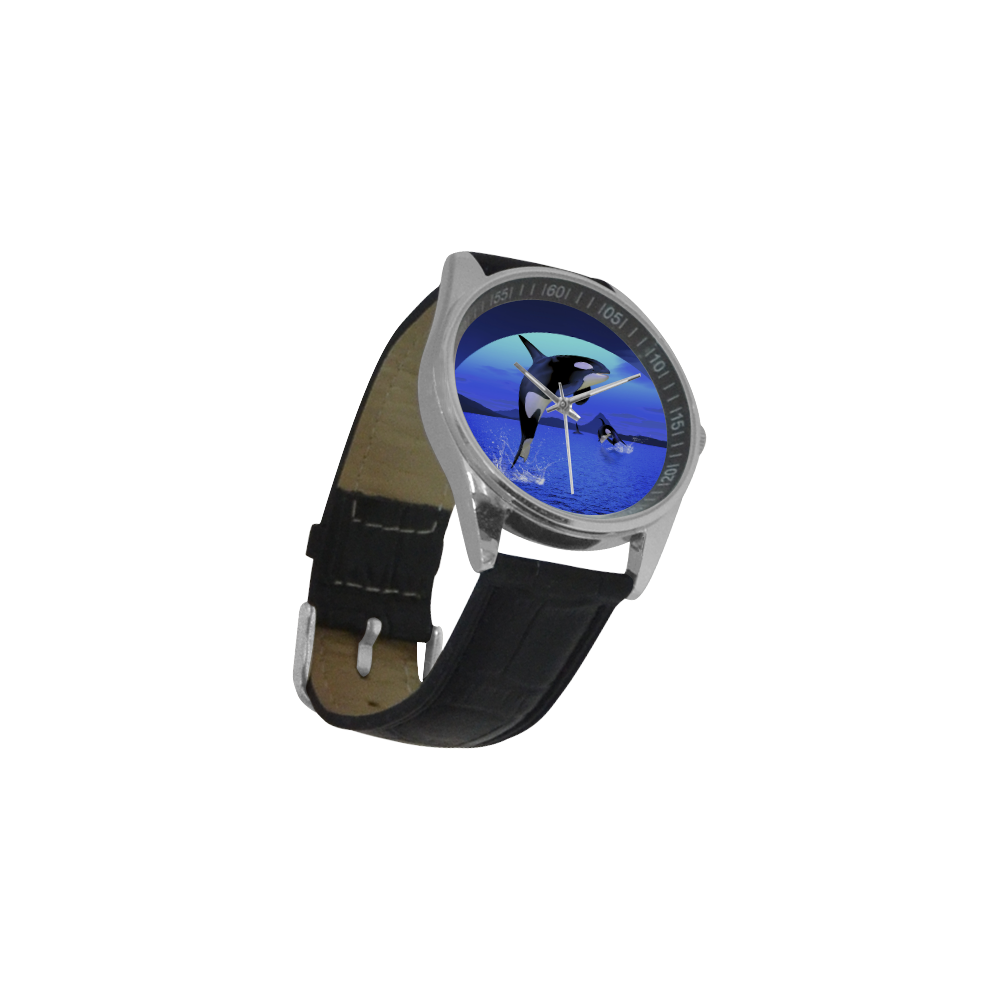 A Orca Whale Enjoy The Freedom Men's Casual Leather Strap Watch(Model 211)