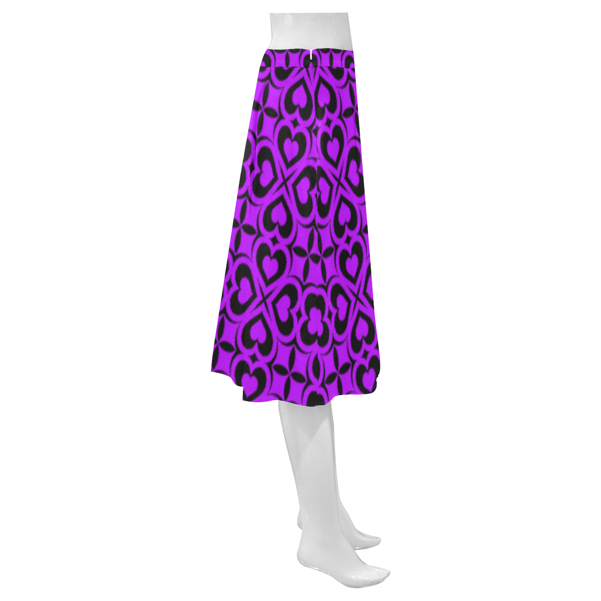 Purple Black Heart Lattice Mnemosyne Women's Crepe Skirt (Model D16)