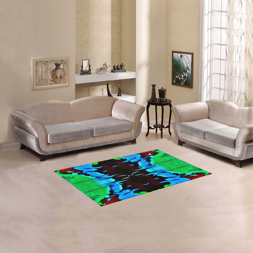 Abstract Green Brown, Blue Red Marbling Area Rug 2'7"x 1'8‘’