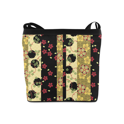 Red Black Gold Vintage Floral Kimono Crossbody Bags (Model 1613)