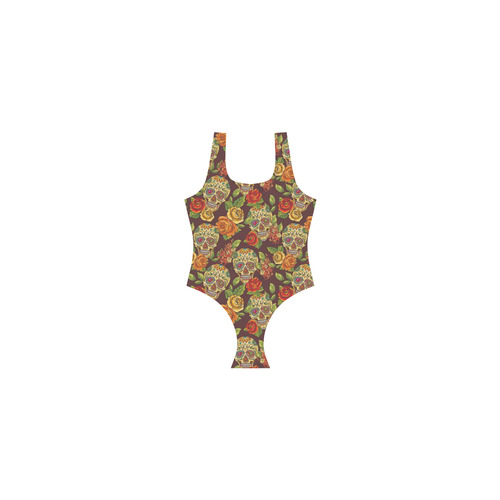 sugar skull pattern Vest One Piece Swimsuit (Model S04)