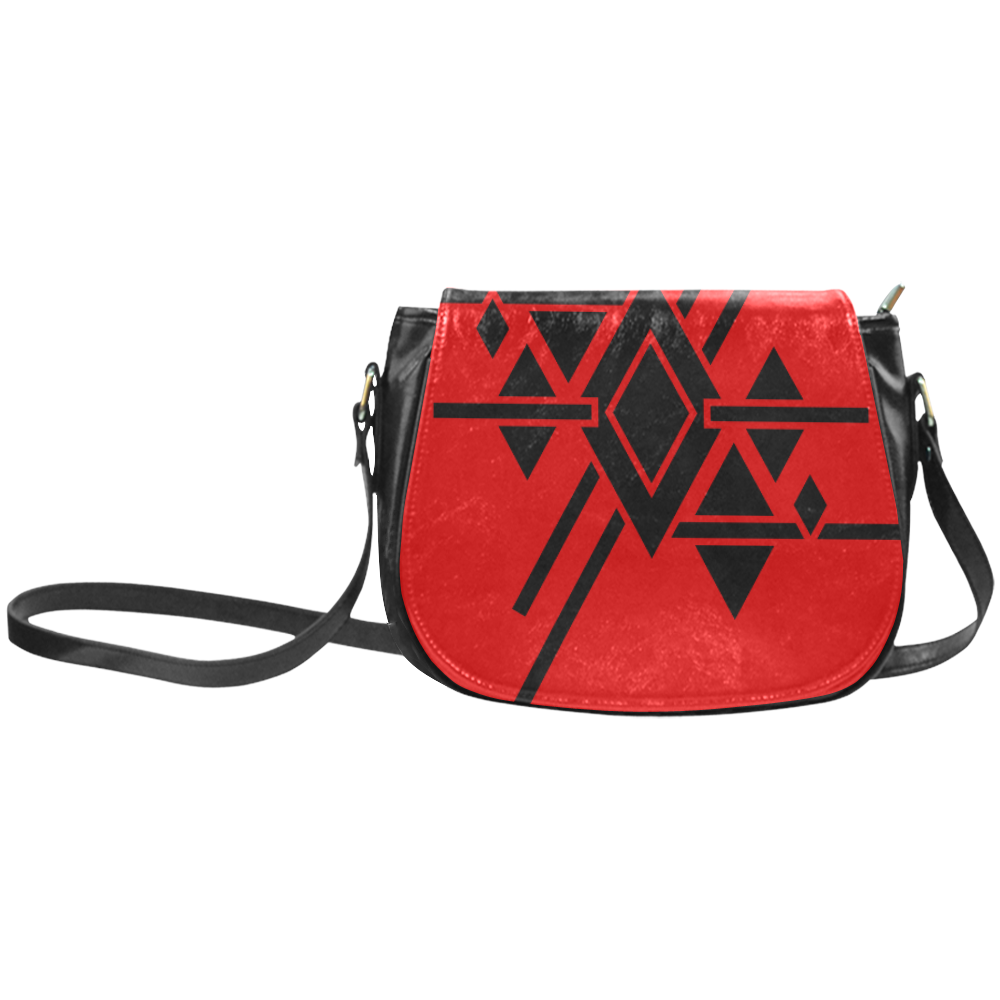 Black Geometric Art Stripes Triangles Rhombuses Classic Saddle Bag/Small (Model 1648)