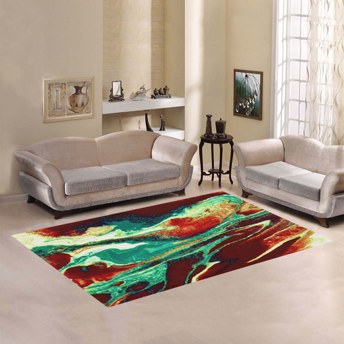 Gold Green Brown Marbling Area Rug7'x5'