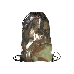 Steampunk, awesome horse with clocks and gears Small Drawstring Bag Model 1604 (Twin Sides) 11"(W) * 17.7"(H)