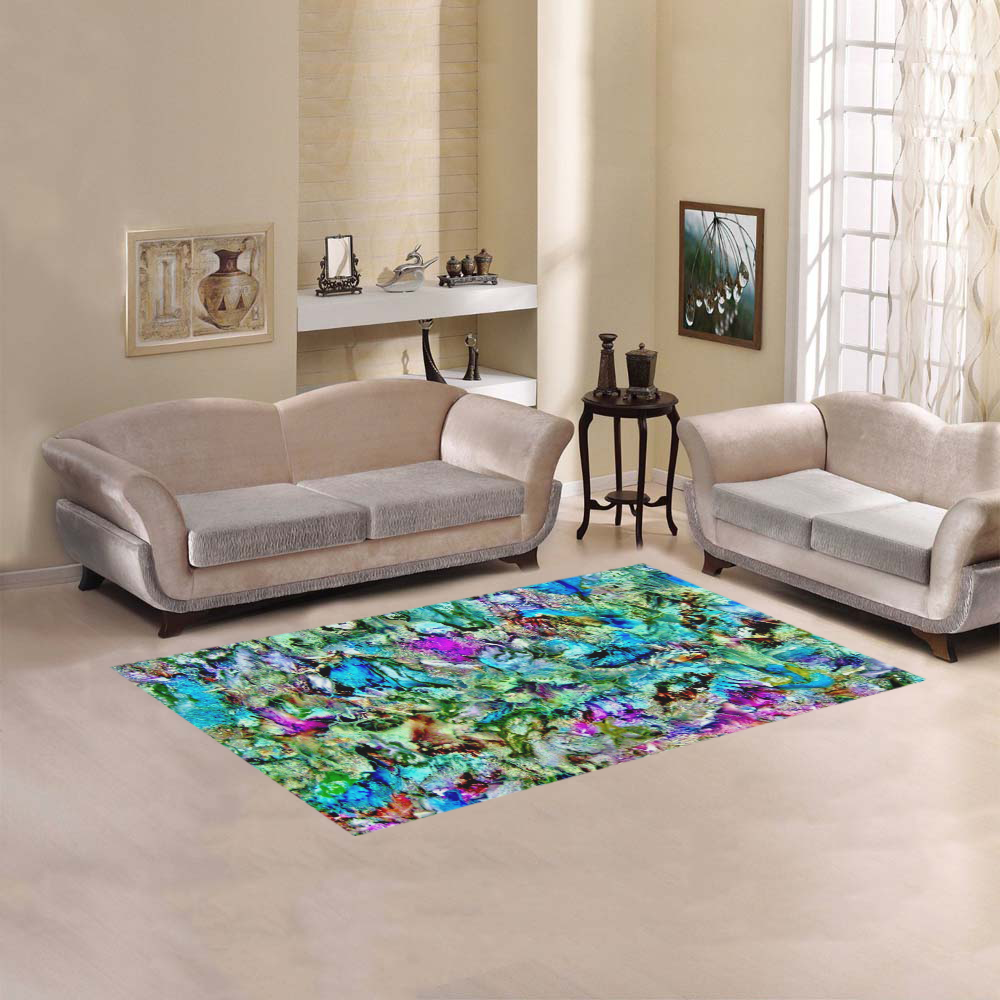 Colorful Flower Marbling Area Rug 5'x3'3''