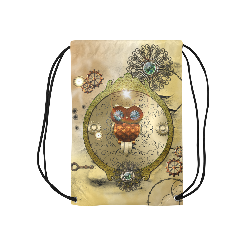 Steampunk, wonderful owl Small Drawstring Bag Model 1604 (Twin Sides) 11"(W) * 17.7"(H)