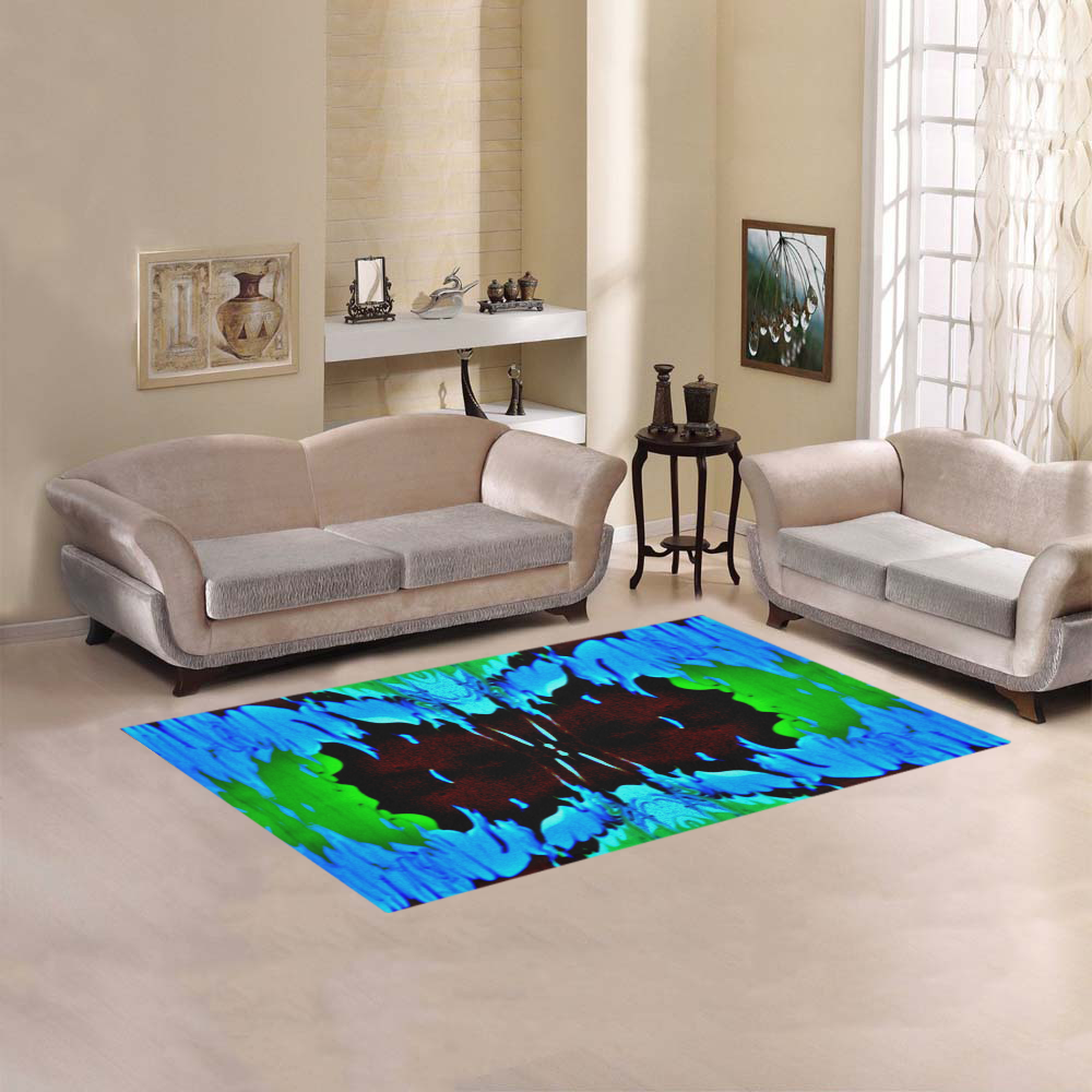 Abstract Green Brown, Blue Red Marbling Area Rug 5'x3'3''