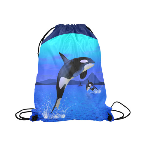 A Orca Whale Enjoy The Freedom Large Drawstring Bag Model 1604 (Twin Sides)  16.5"(W) * 19.3"(H)