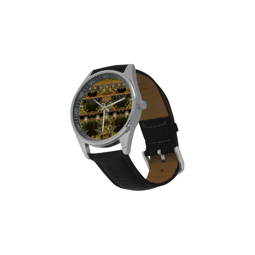 royal golden black yellow faience  by Sandrine Kes Men's Casual Leather Strap Watch(Model 211)