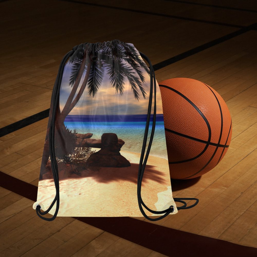 Awesome sunset over a tropical island Medium Drawstring Bag Model 1604 (Twin Sides) 13.8"(W) * 18.1"(H)