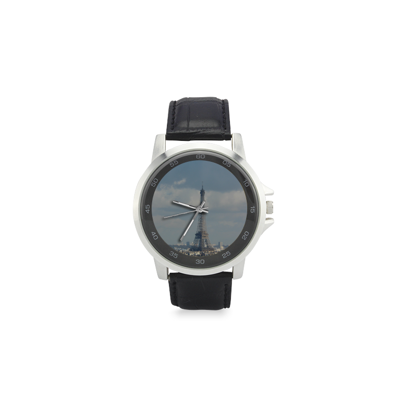 Paris Unisex Stainless Steel Leather Strap Watch(Model 202)