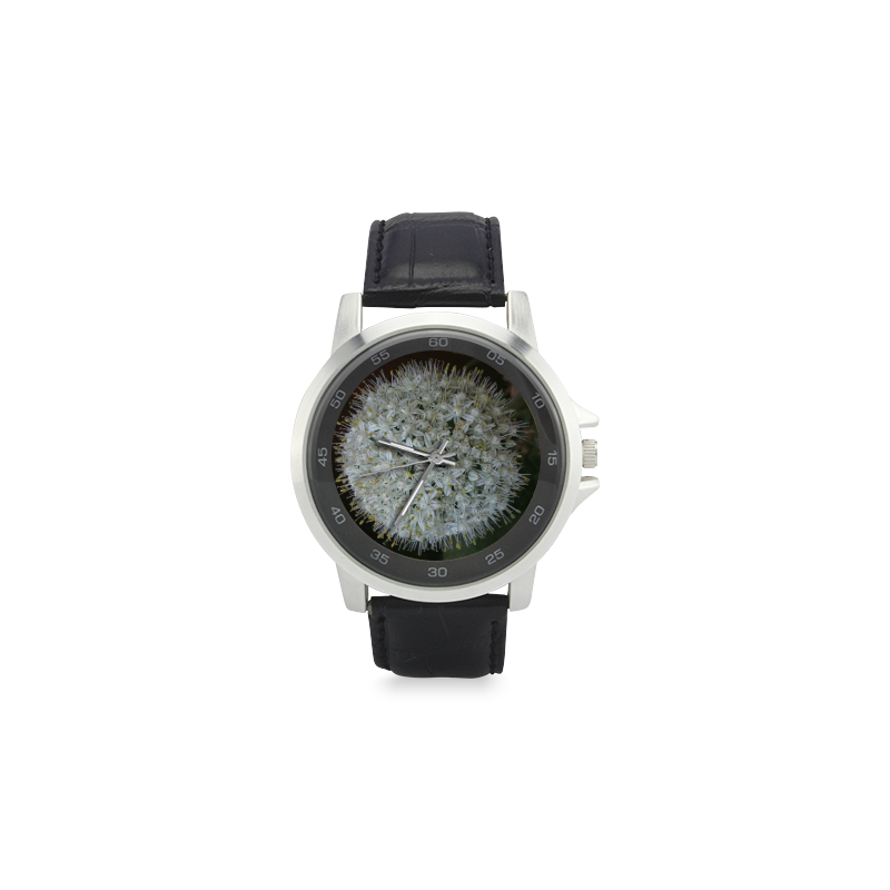 onion flower Unisex Stainless Steel Leather Strap Watch(Model 202)