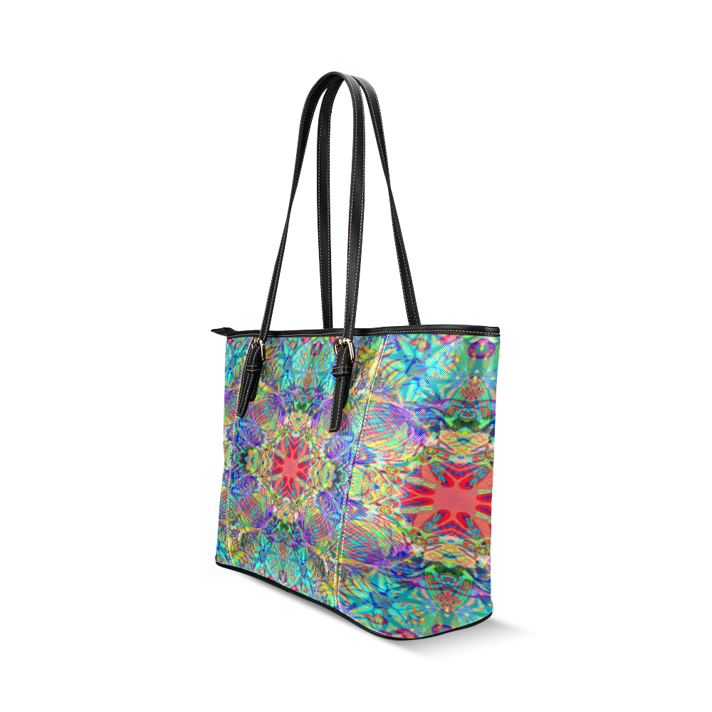 Bursting Colours Leather Tote Bag/Small (Model 1640)