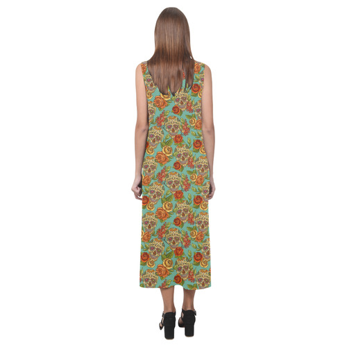 sugar skull pattern Phaedra Sleeveless Open Fork Long Dress (Model D08)