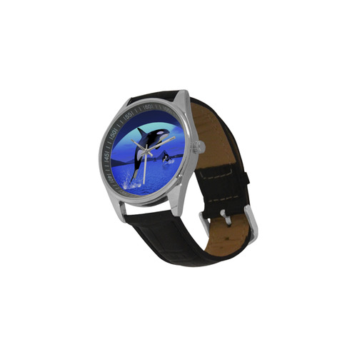 A Orca Whale Enjoy The Freedom Men's Casual Leather Strap Watch(Model 211)