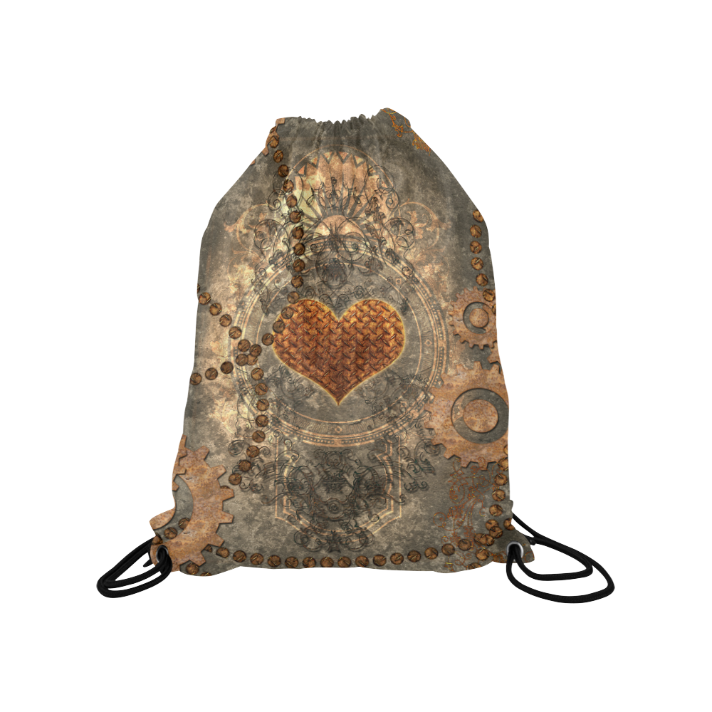 Steampuink, rusty heart with clocks and gears Medium Drawstring Bag Model 1604 (Twin Sides) 13.8"(W) * 18.1"(H)
