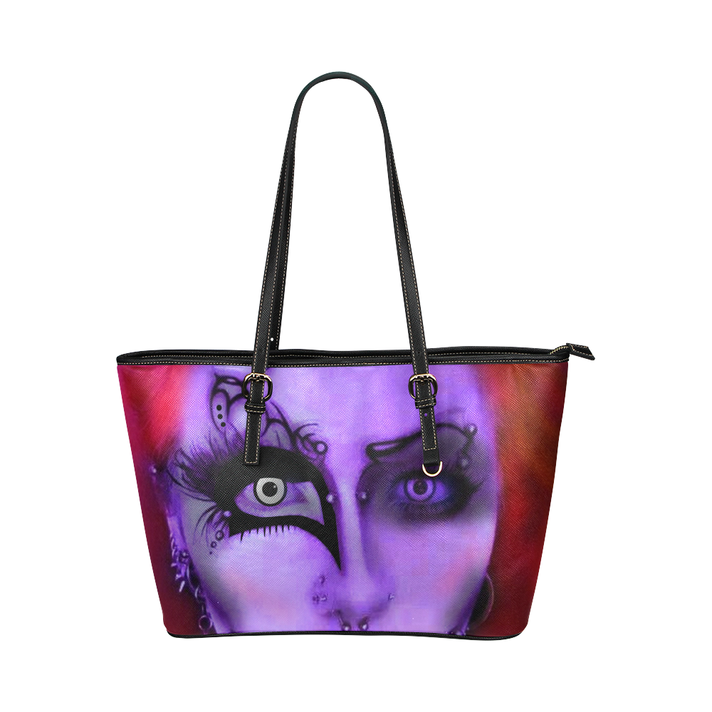 goth girl Leather Tote Bag/Large (Model 1651)