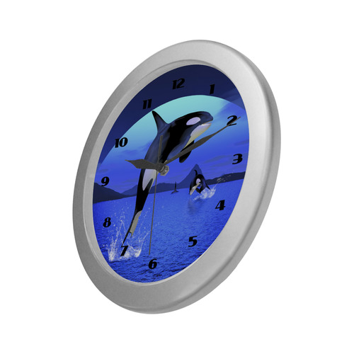 A Orca Whale Enjoy The Freedom Silver Color Wall Clock
