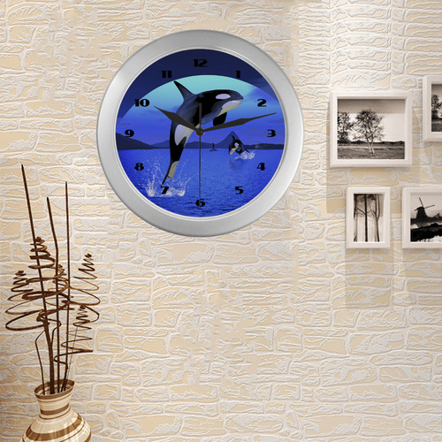A Orca Whale Enjoy The Freedom Silver Color Wall Clock