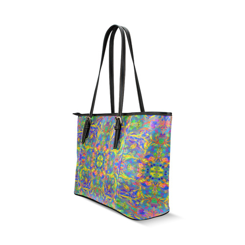 Sea Horses in Symmetry Leather Tote Bag/Small (Model 1640)