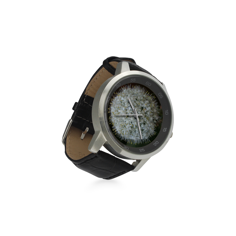 onion flower Unisex Stainless Steel Leather Strap Watch(Model 202)