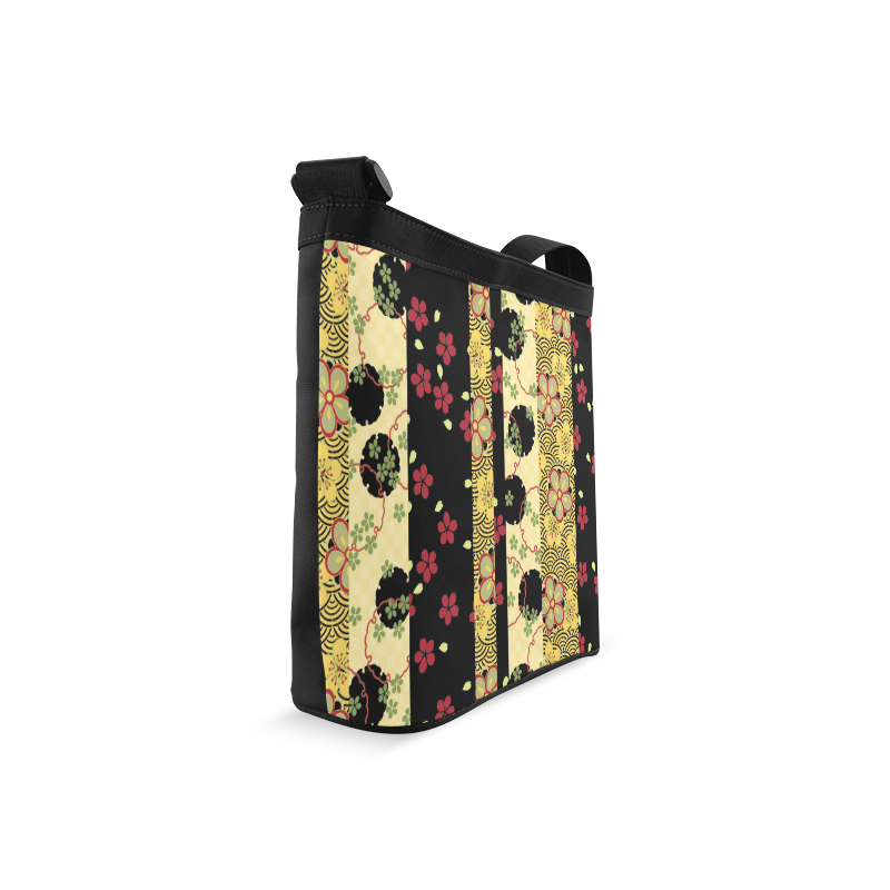 Red Black Gold Vintage Floral Kimono Crossbody Bags (Model 1613)