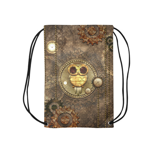 Steampunk, wonderful owl,clocks and gears Small Drawstring Bag Model 1604 (Twin Sides) 11"(W) * 17.7"(H)