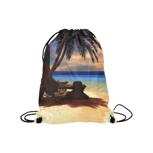 Awesome sunset over a tropical island Medium Drawstring Bag Model 1604 (Twin Sides) 13.8"(W) * 18.1"(H)