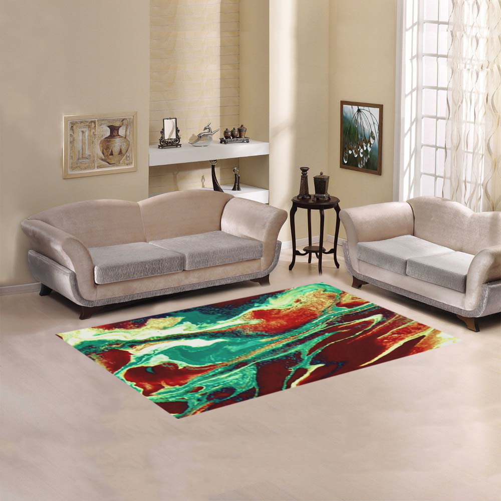 Gold Green Brown Marbling Area Rug 5'x3'3''