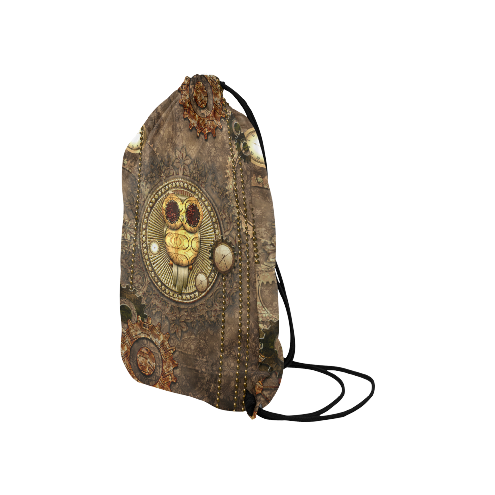 Steampunk, wonderful owl,clocks and gears Small Drawstring Bag Model 1604 (Twin Sides) 11"(W) * 17.7"(H)