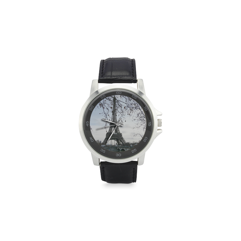 paris Unisex Stainless Steel Leather Strap Watch(Model 202)