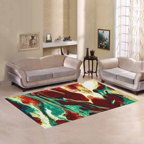 Gold Green Brown Marbling Area Rug7'x5'
