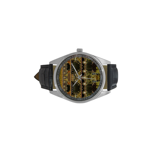 royal golden black yellow faience  by Sandrine Kes Men's Casual Leather Strap Watch(Model 211)