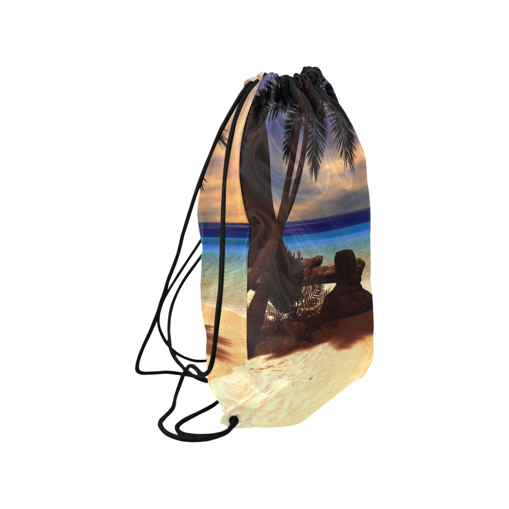 Awesome sunset over a tropical island Medium Drawstring Bag Model 1604 (Twin Sides) 13.8"(W) * 18.1"(H)