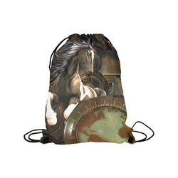 Steampunk, awesome horse with clocks and gears Medium Drawstring Bag Model 1604 (Twin Sides) 13.8"(W) * 18.1"(H)