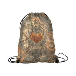 Steampuink, rusty heart with clocks and gears Large Drawstring Bag Model 1604 (Twin Sides)  16.5"(W) * 19.3"(H)