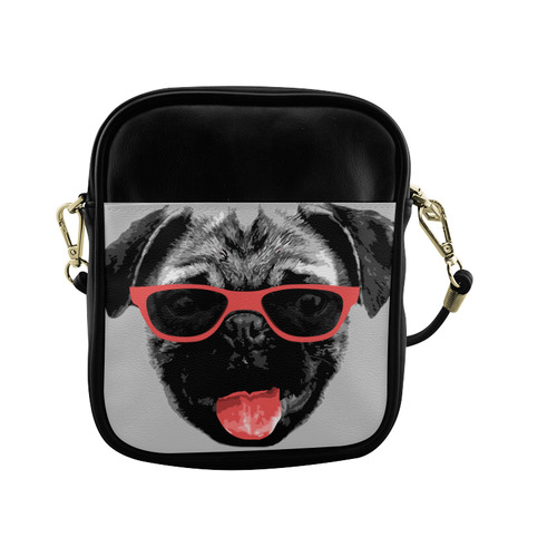Cute PUG / carlin with red tongue & sunglasses Sling Bag (Model 1627)